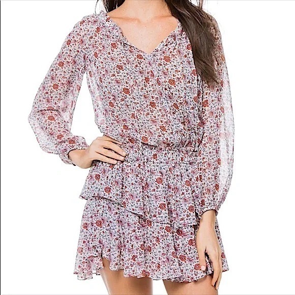 Loveshackfancy Popover Silk Floral Mini Dress Red White Xsmall